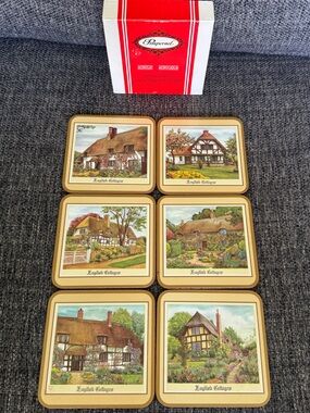 Vintage Pimpernel Red and Cream English Cottage Coaster Set